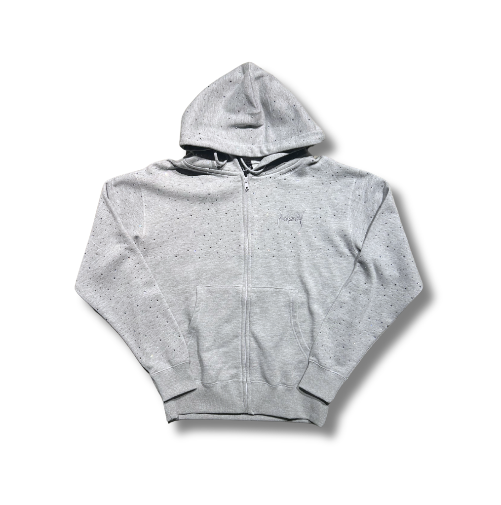 NOBODY LINE STONE ZIP UP HOODIE ASH