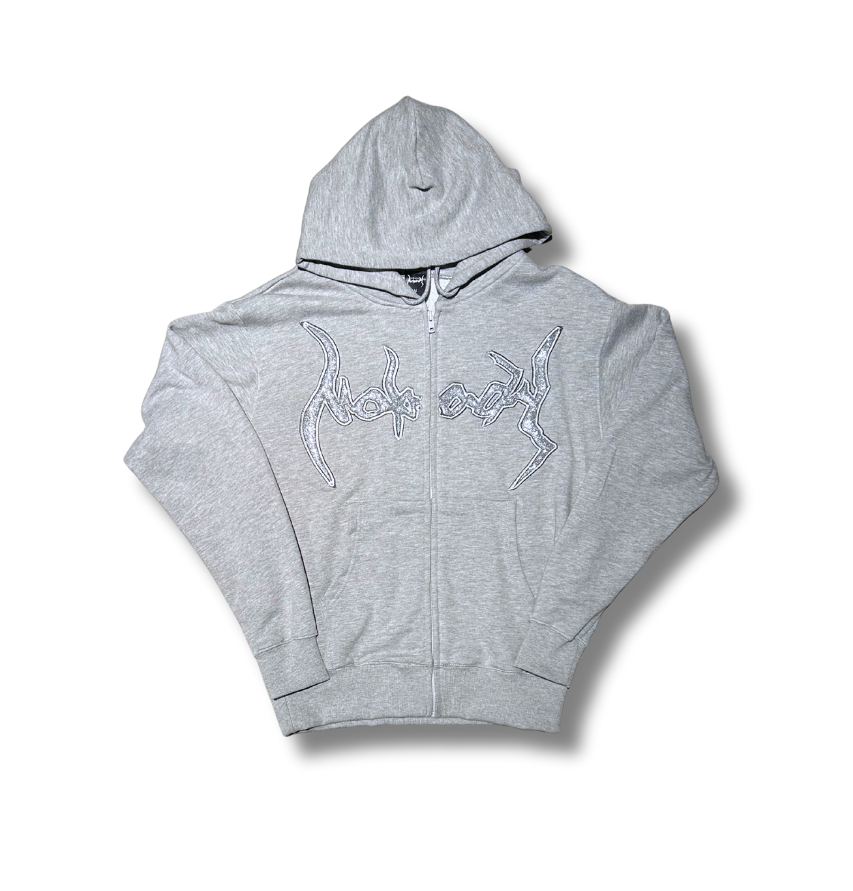 NOBODY LAME LOGO ZIP UP HOODIE ASH